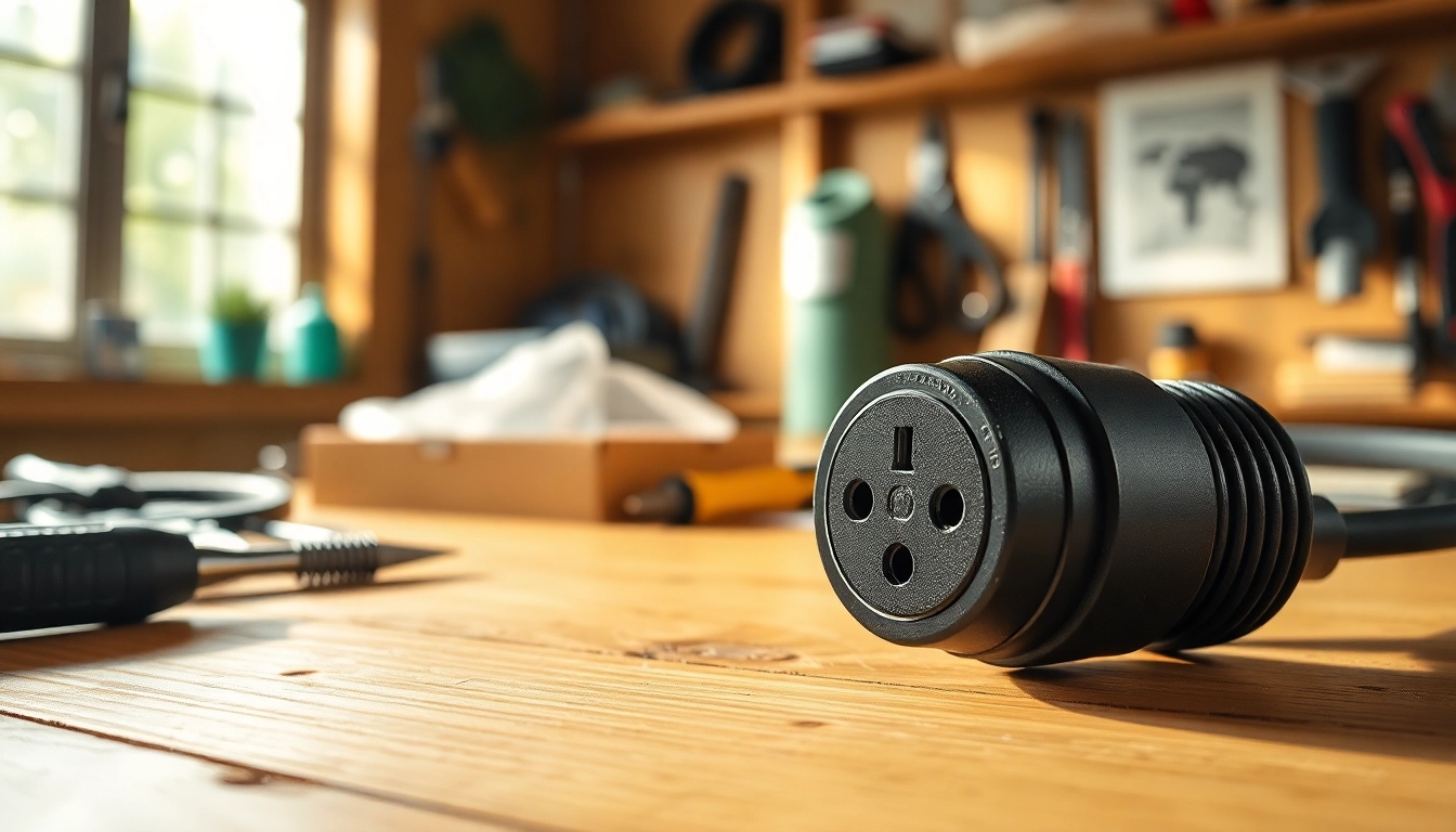 Using a durable 15 amp extension lead on a workspace table surrounded by tools, emphasizing its usefulness.