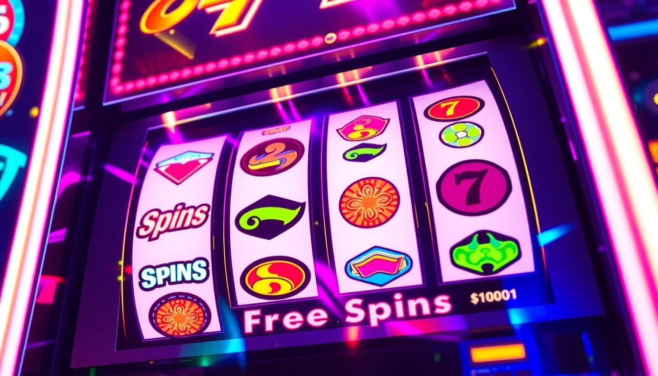 Engage with สปินฟรี on a colorful slot machine, highlighting vibrant reels and excitement.