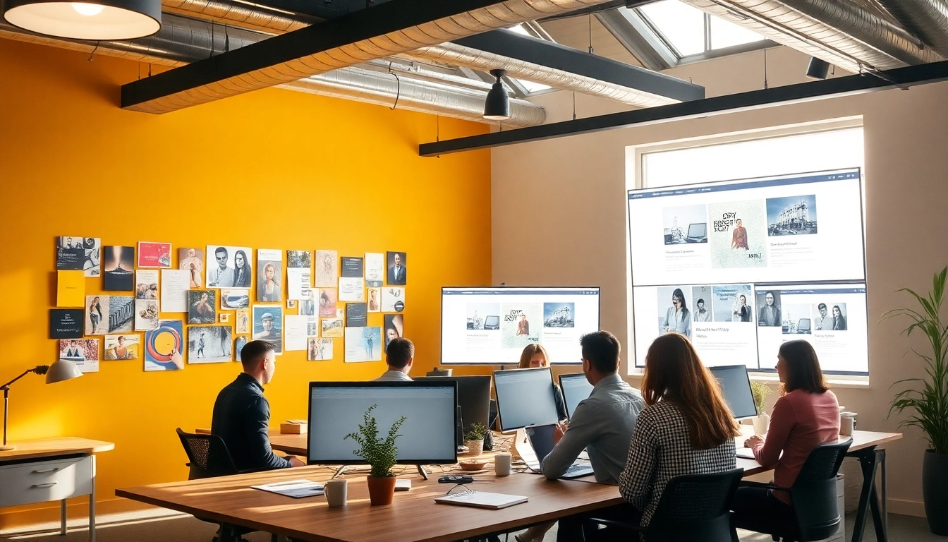 Collaborative workspace demonstrating website design Manchester with creative elements on display.