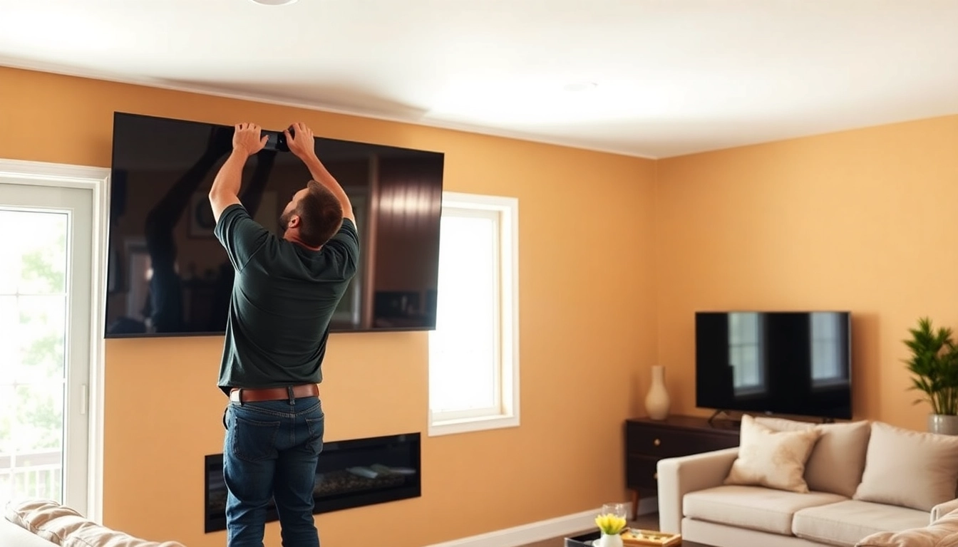 Providing expert TV mounting installation service for a stylish living room setup.