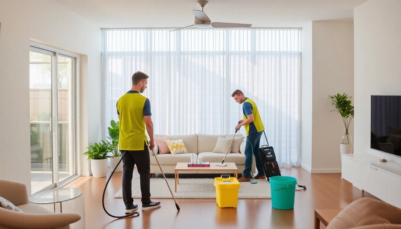 Professional bond cleaning Brisbane service in action, showcasing trained cleaners at work.