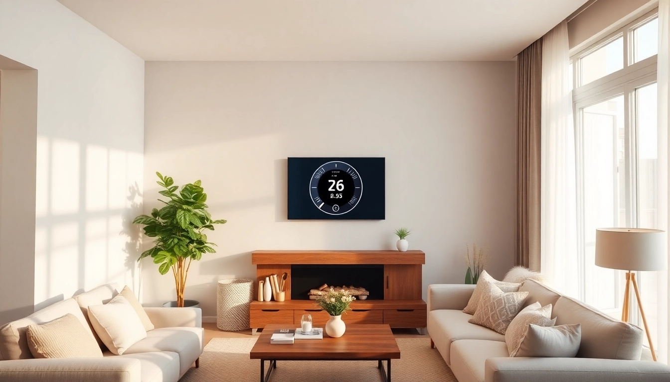 View the best wifi thermostat installed in a cozy, modern living room environment, emphasizing comfort and energy management.