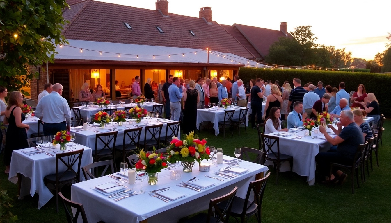 Celebrate with exquisite Partyservice Berlin at this vibrant outdoor catering event showcasing elegant tables and joyful guests.