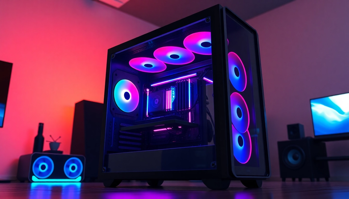 PC CASE Supplier showcasing a modern gaming PC case with RGB lighting and tempered glass design.
