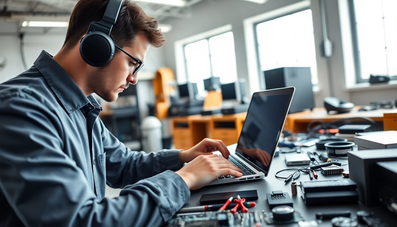 Riparazione computer settimo torinese con un tecnico esperto che lavora su un laptop in un ambiente moderno e professionale.