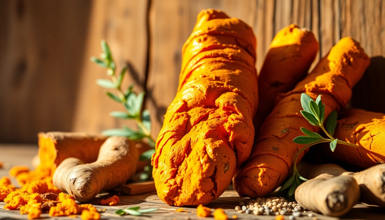 Fresh turmeric root displaying its vibrant colors and texture in a rustic setting.