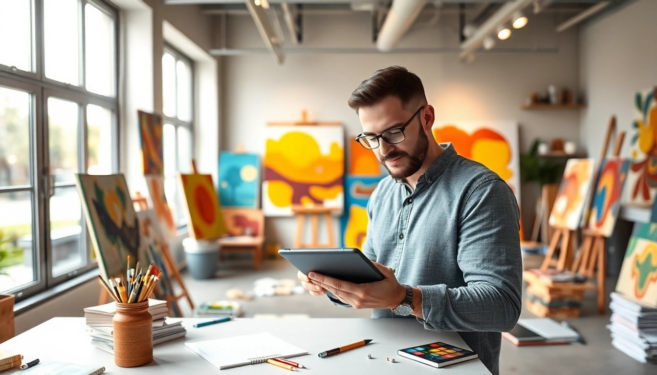 Creating stunning visuals with an AI image generator Australia in a vibrant art studio