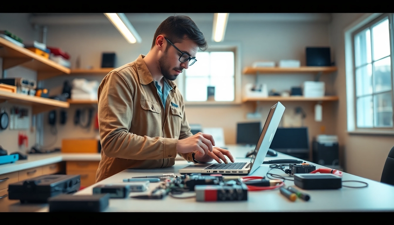 Servizio di riparazione computer torino con un tecnico esperto al lavoro su un laptop.