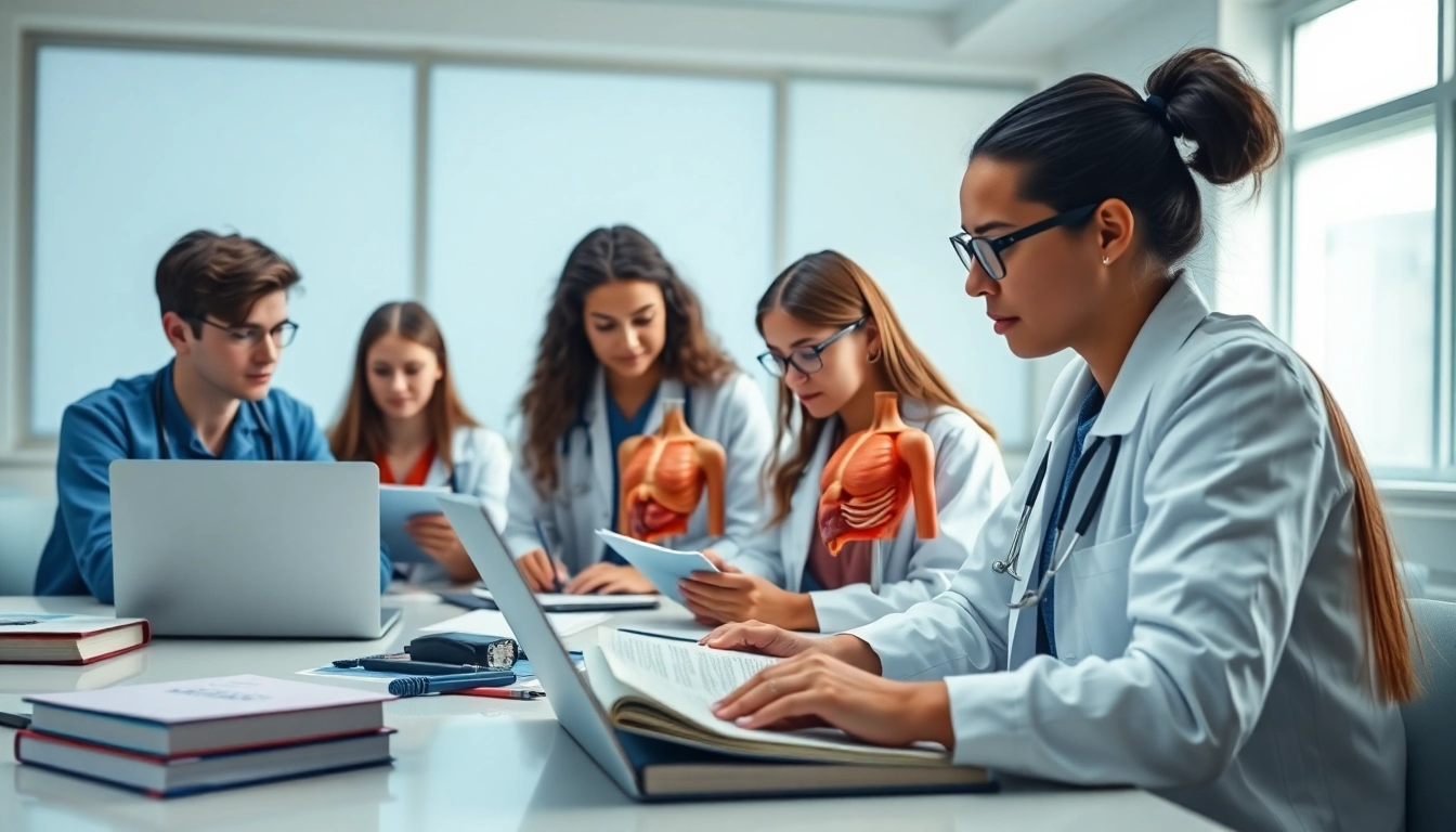 Medizinstudium ohne NC: Engagierte Studierende in einem modernen Klassenzimmer beim Lernen.