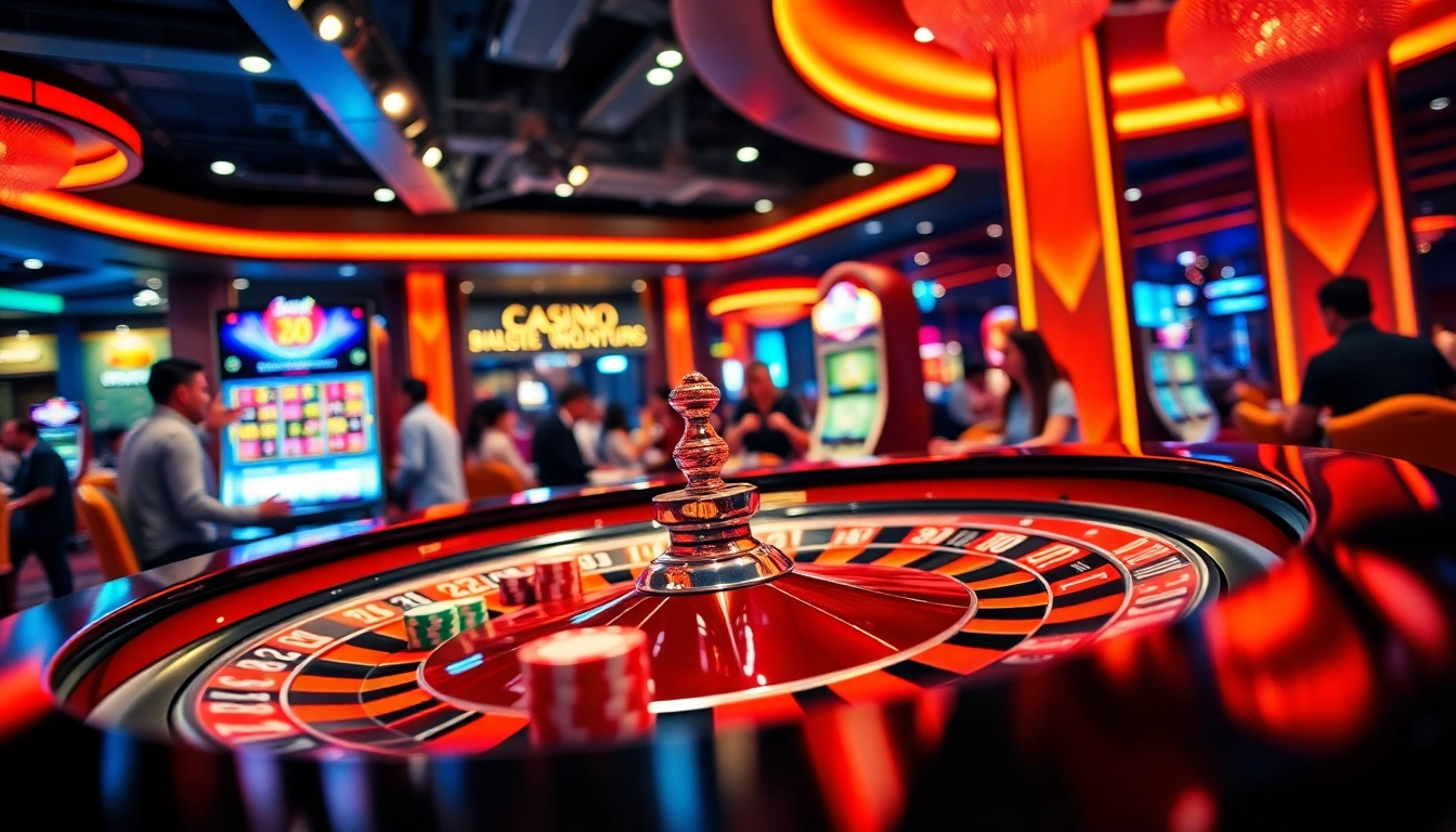 Exciting online casino Singapore gaming scene with players at a roulette table.