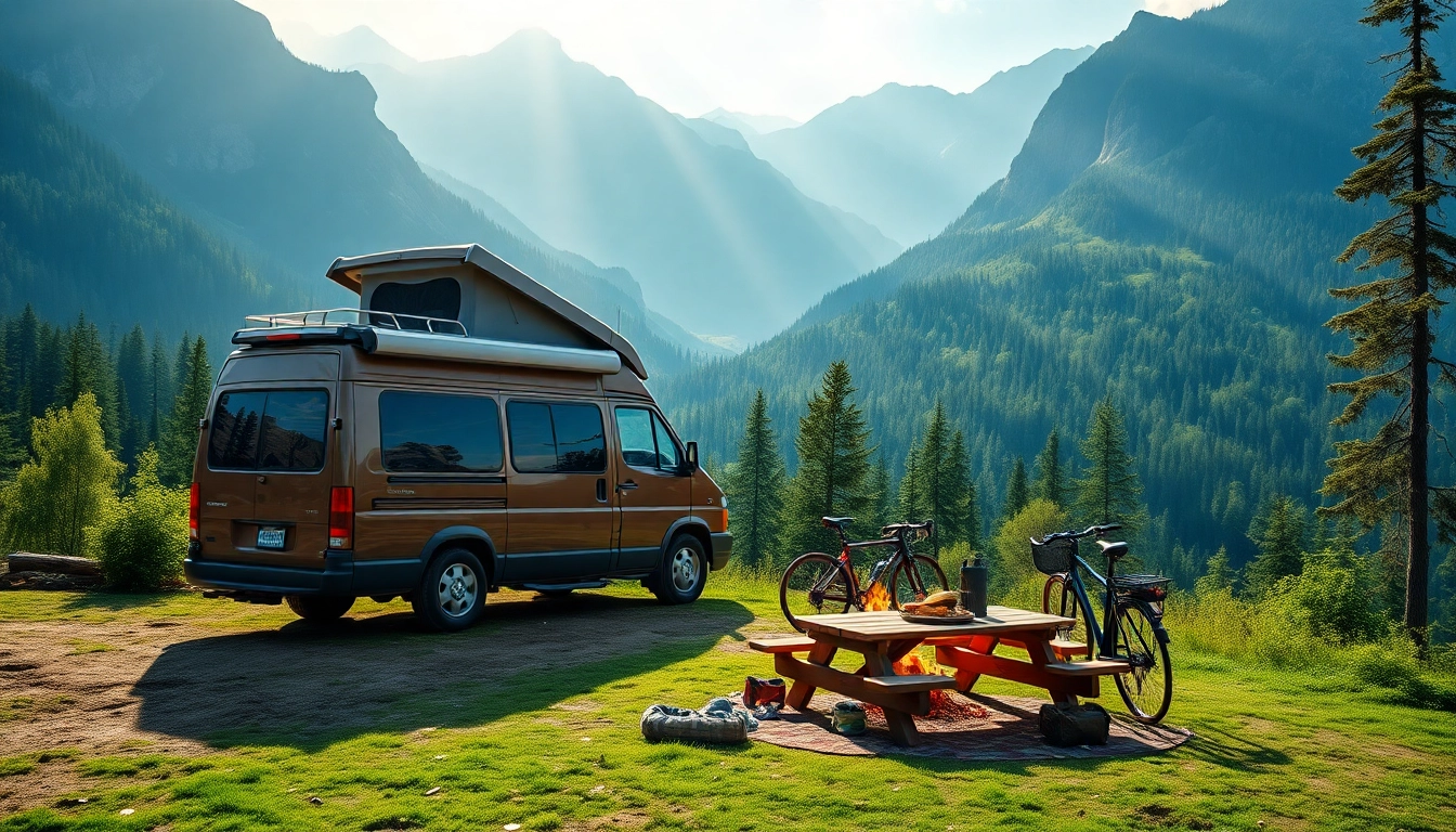 The perfect campervan parked in a scenic outdoor location, surrounded by nature.