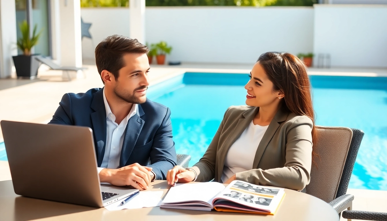 Discuss financing options for swimming pool financing, featuring a couple in an outdoor setting.
