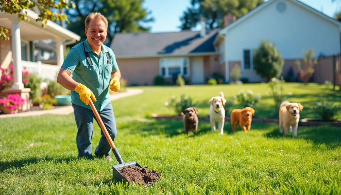 Efficient dog poop cleaning service in a well-kept yard ensuring cleanliness and satisfaction.