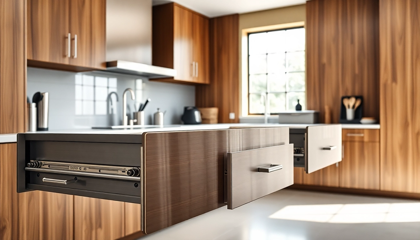Showcase of a Metal Drawer System in a modern kitchen with smooth sliding features.