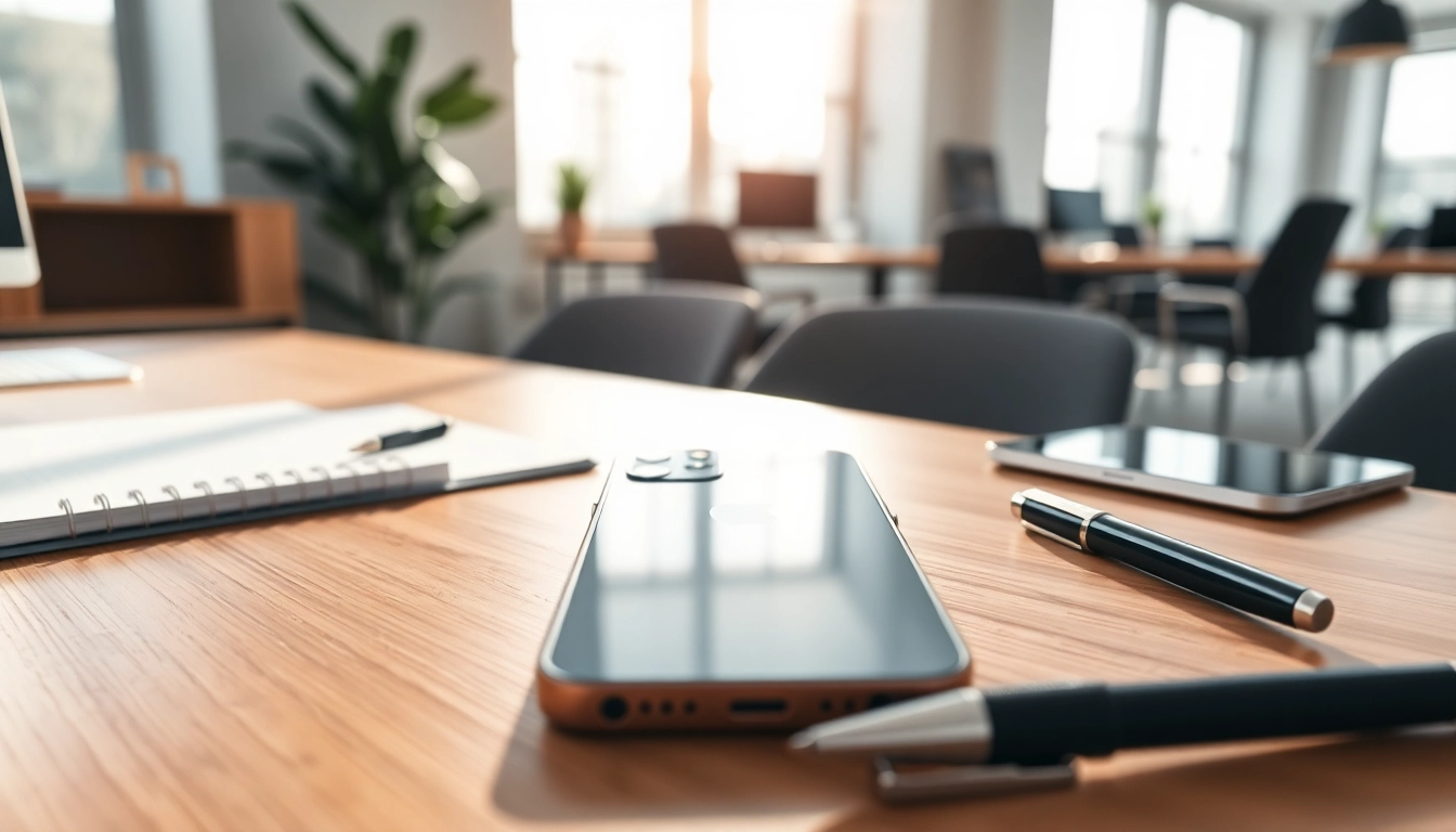 Buy iPhone Pro showcased in a stylish office, highlighting its sleek design and premium features.