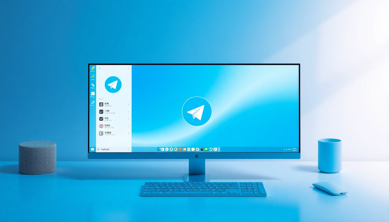 Interact with Telegram电脑版中文 on a modern desktop interface showcasing the app's features and functionality.