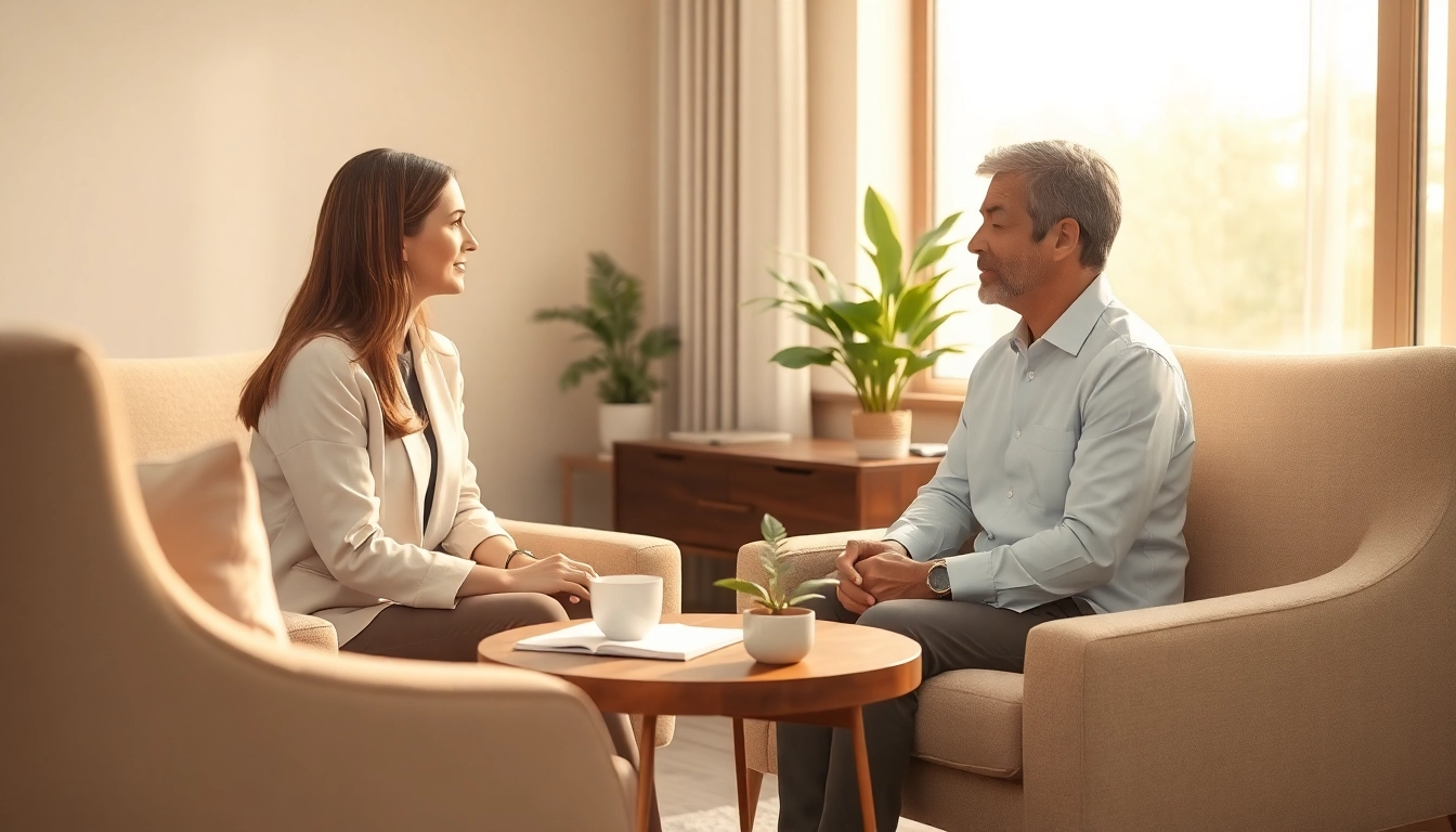 Engaging psychotherapy dubai session in a calming professional environment, showcasing client-therapist interaction.