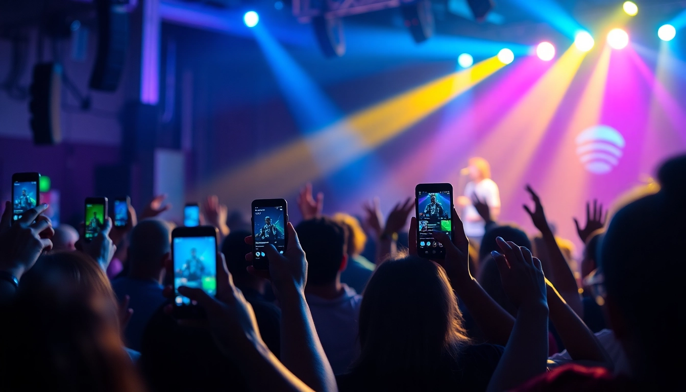 Promote your music effectively with energizing Spotify promotion scenes capturing vibrant concert atmosphere.