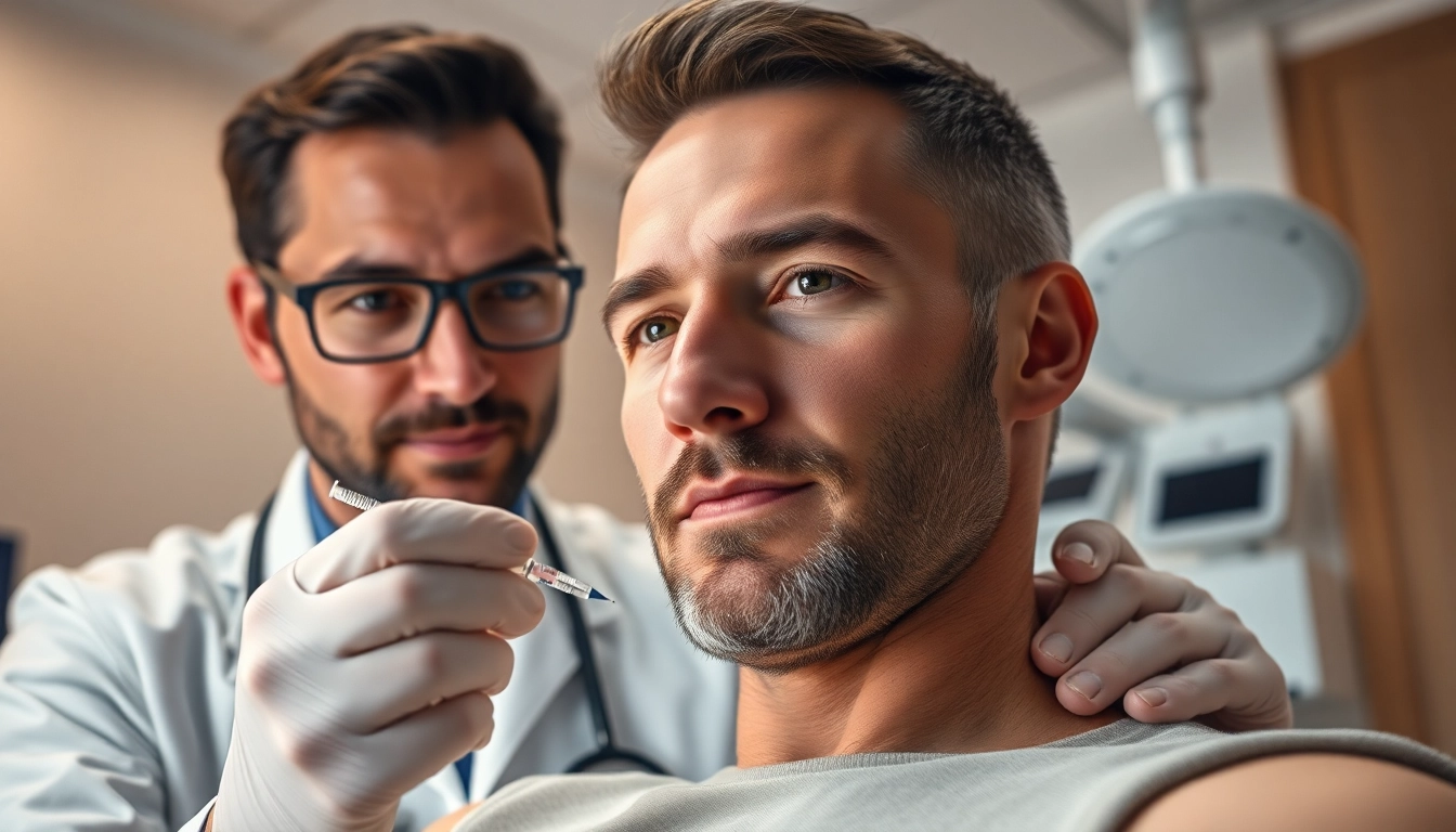 Administering Testosterone Injections to a patient in a professional medical setting.