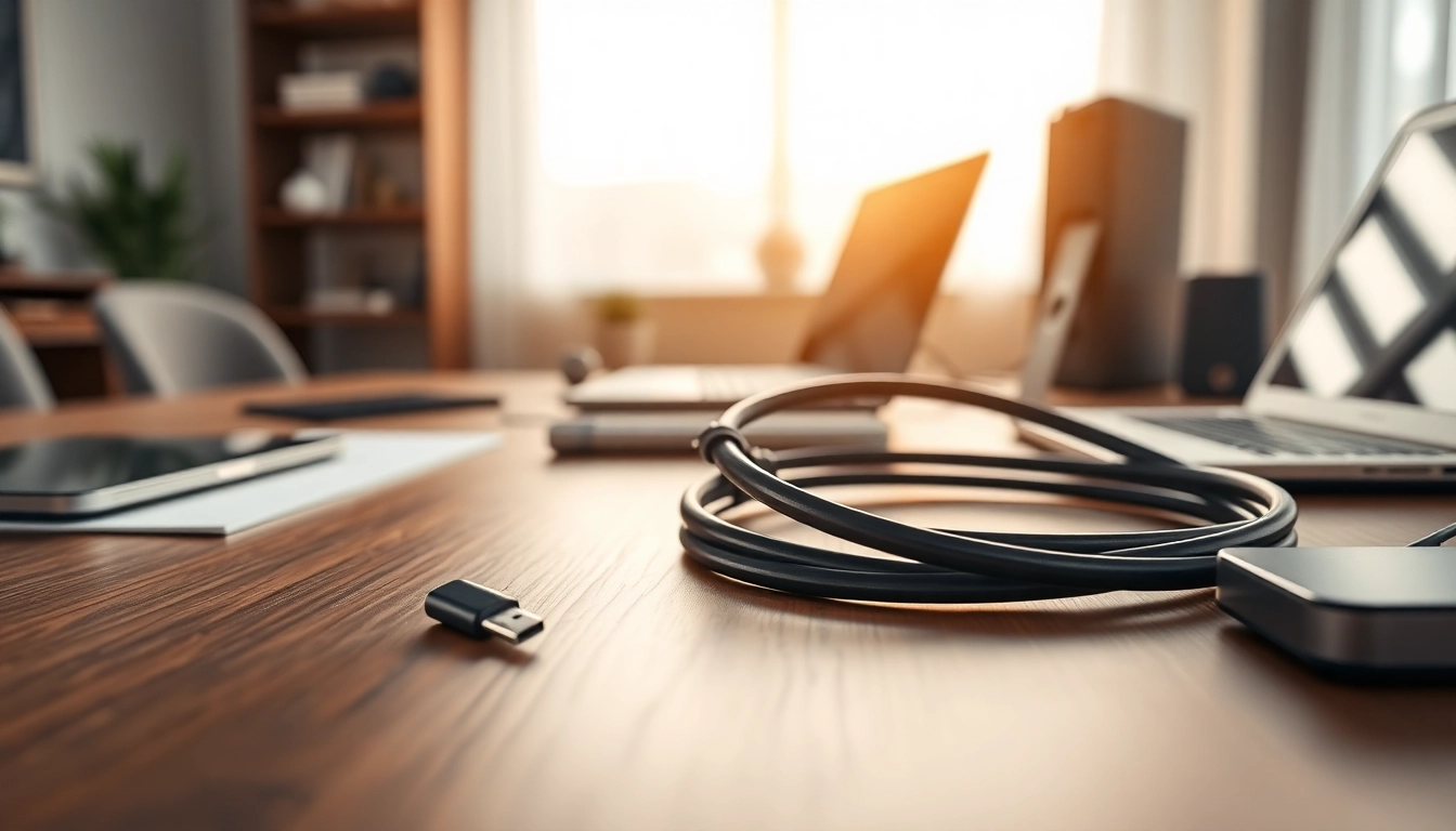 Showcasing the starlink mini 12v cable with detailed connectors on a modern desk.