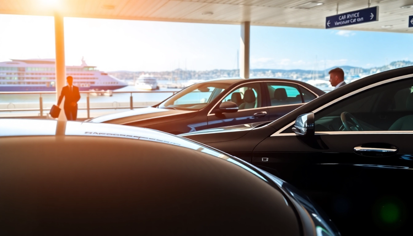 Experience premium car service Vancouver BC with luxury sedans at a bright airport venue.