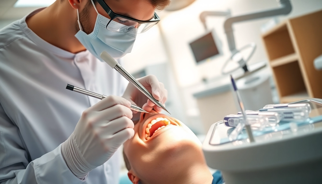 Engaged dentist performing fillings and restorative work in a modern clinic setting.