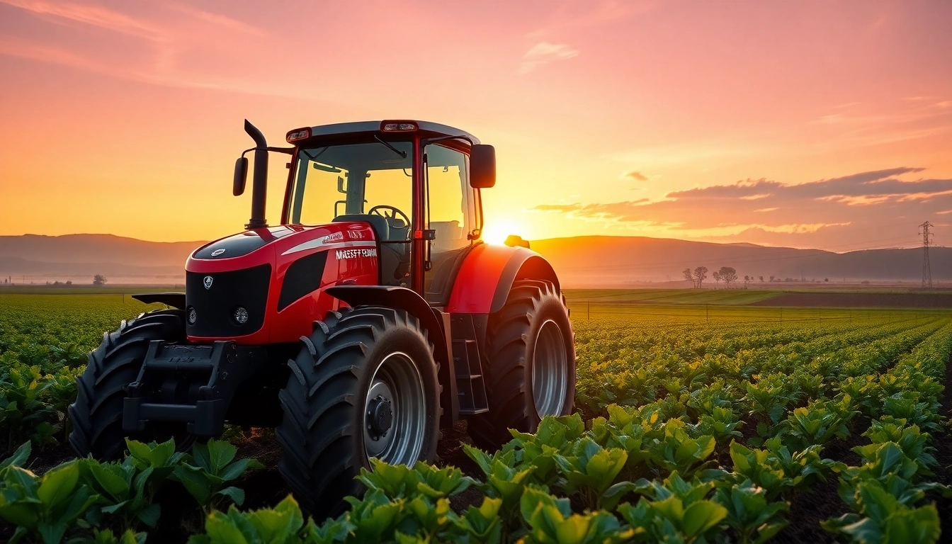 Massey Ferguson Traktor zeigt seine Leistung in einem weitläufigen Feld.