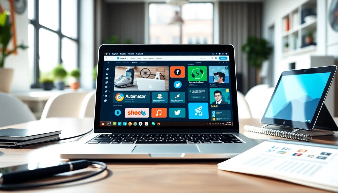 Streamline social media and blog automation with a vibrant digital marketing workspace.