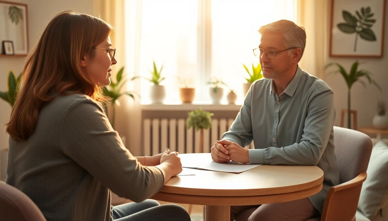 Supporting individuals dealing with grief in a warm and inviting therapy session.