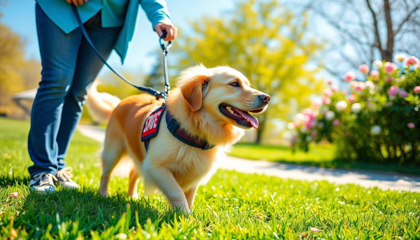 Assisting a person to get a service dog through a touching bond with a trained dog.