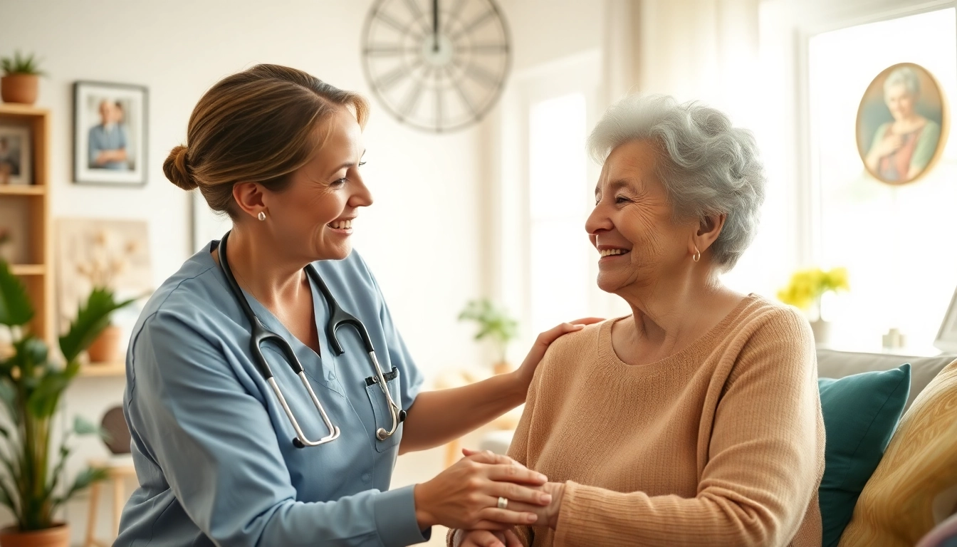 Caregiver providing senior care austin tx in a warm, inviting living room setting.
