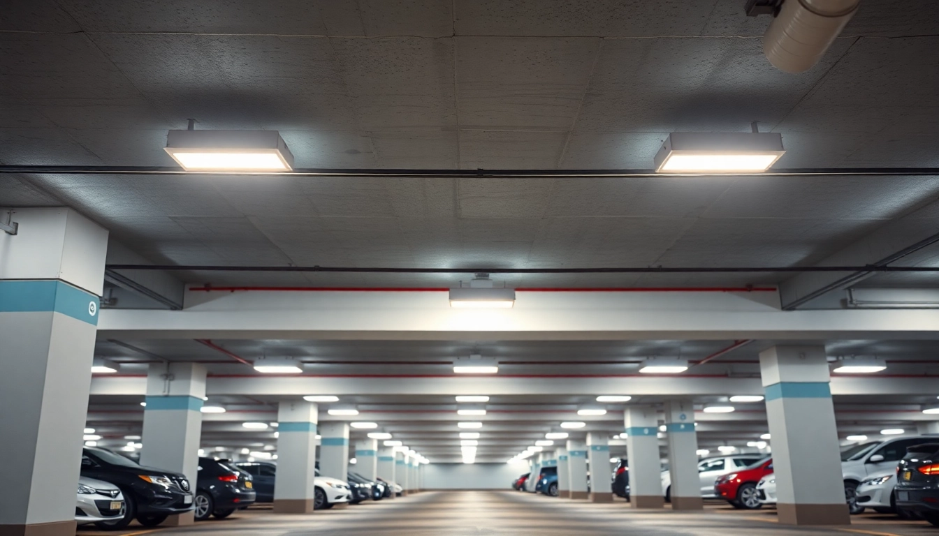 Enhance visibility with a bright parking garage light illuminating the parking area.