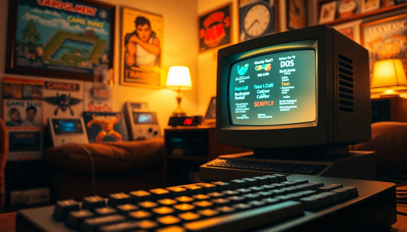 Engage with DOS games download through a nostalgic gaming setup featuring classic titles.