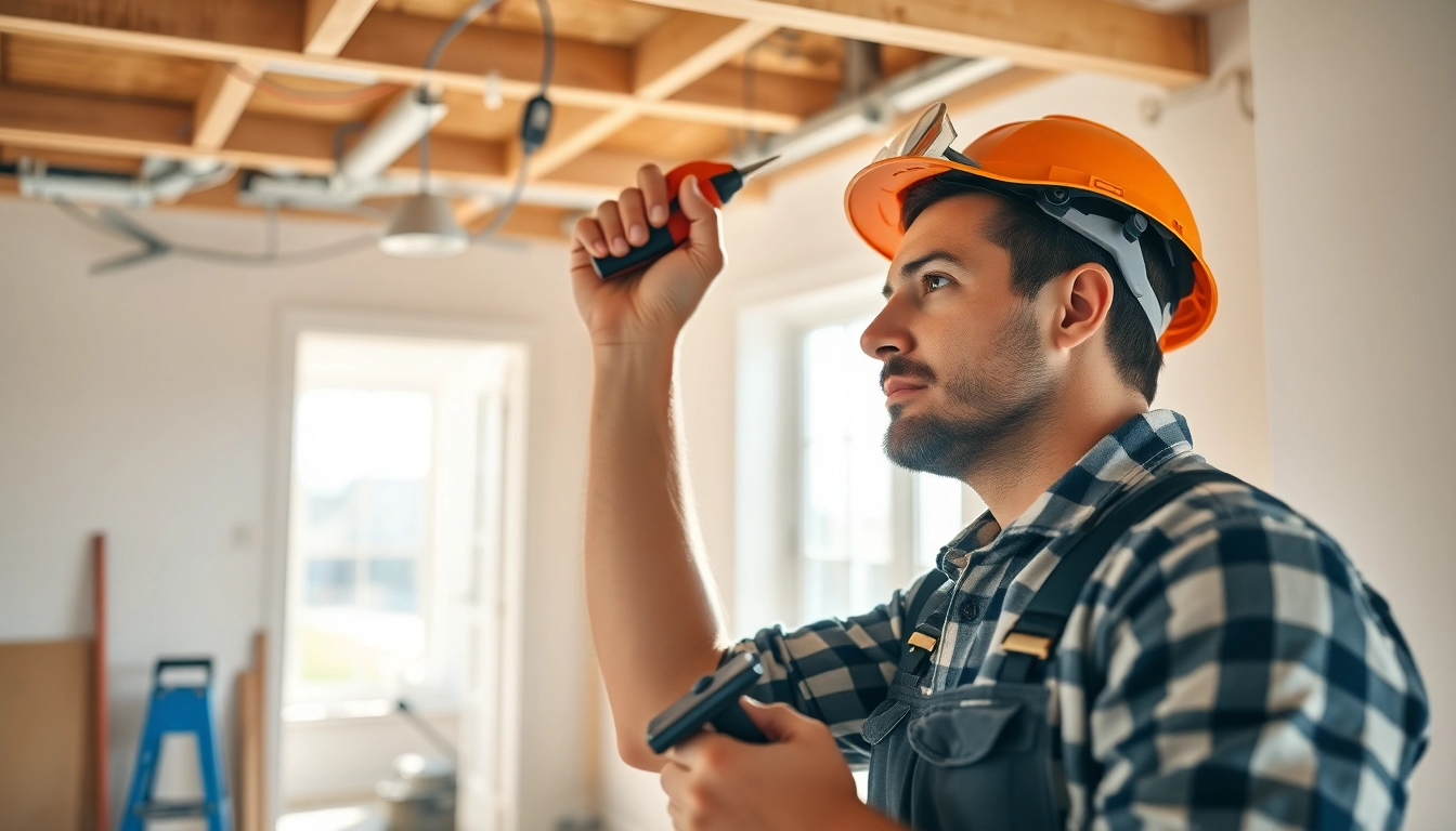 Electrical Contractor Clearwater installing ceiling wiring in a residential space.