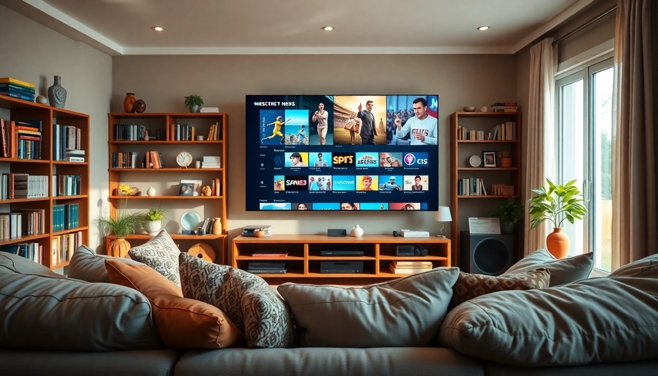 Découvrez les meilleurs abonnements IPTV dans un salon moderne avec un écran vibrant.
