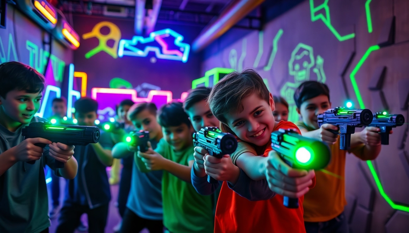 Exciting laser tag game with players engaged in dynamic action in a vibrant arena.