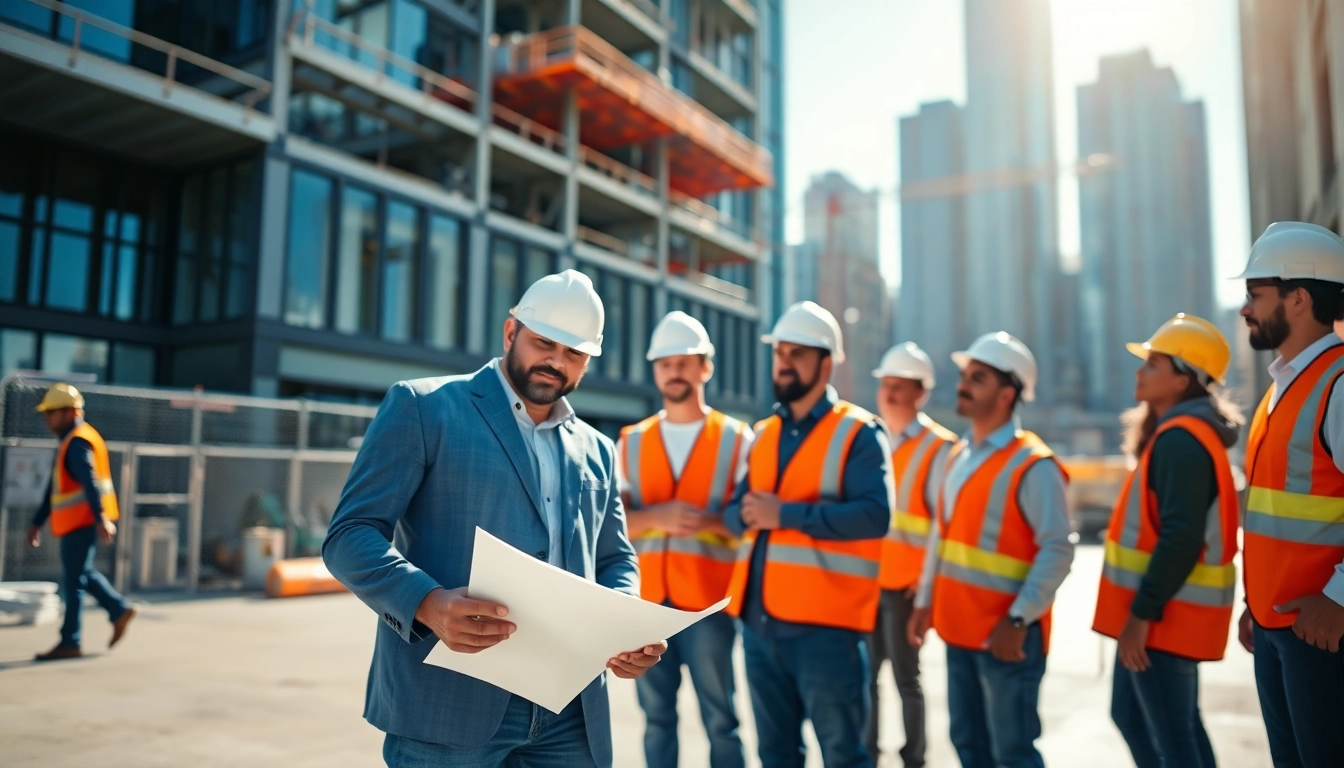 Manhattan Commercial General Contractor overseeing a collaborative construction project with a diverse team.