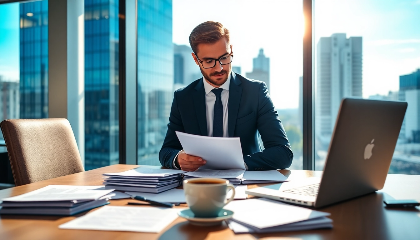 Headhunter Osnabrück prüft sorgfältig Lebensläufe in einem modernen Büro.