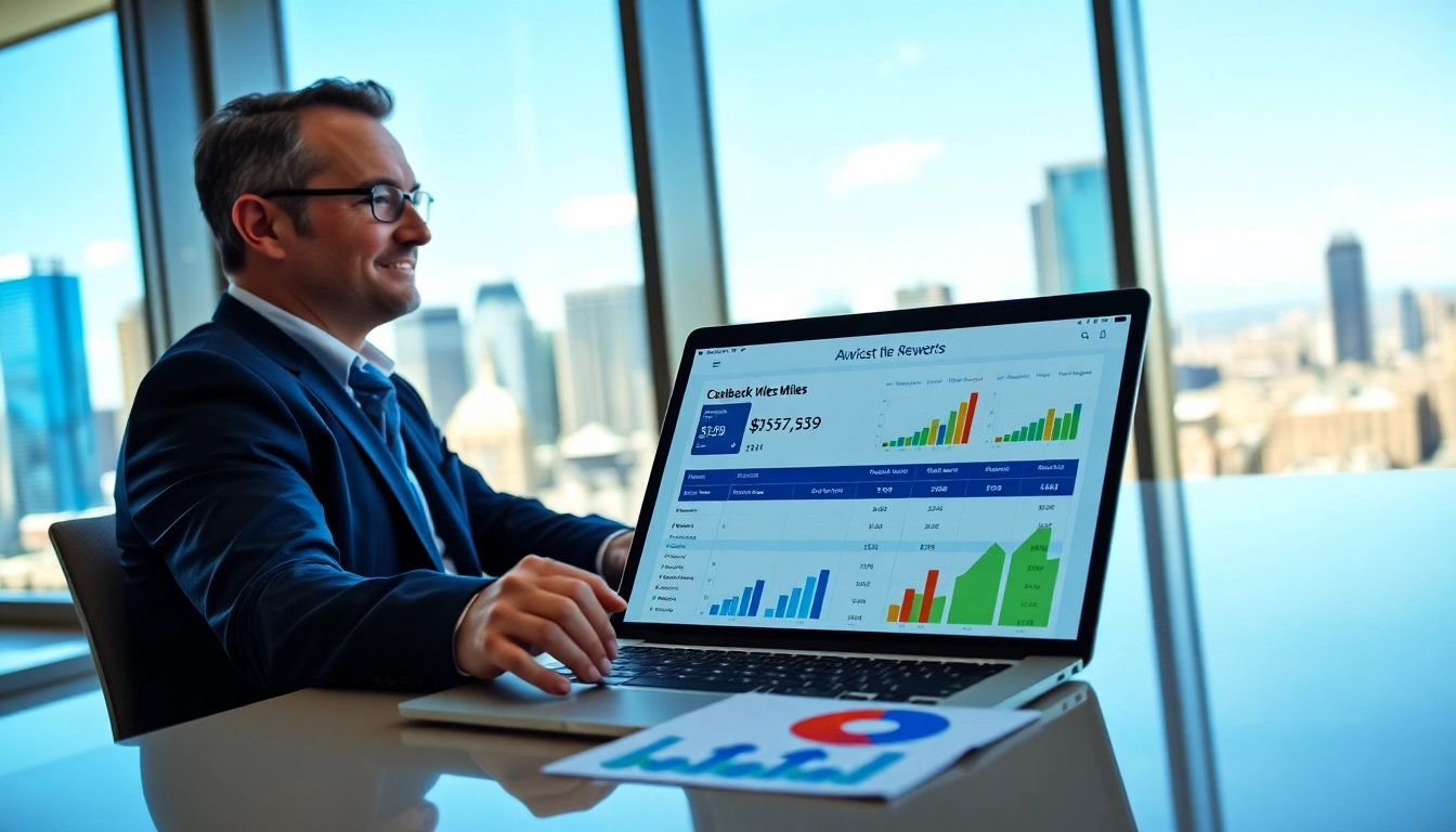 Analyze cashback, miles rewards with a financial advisor at a modern office desk.