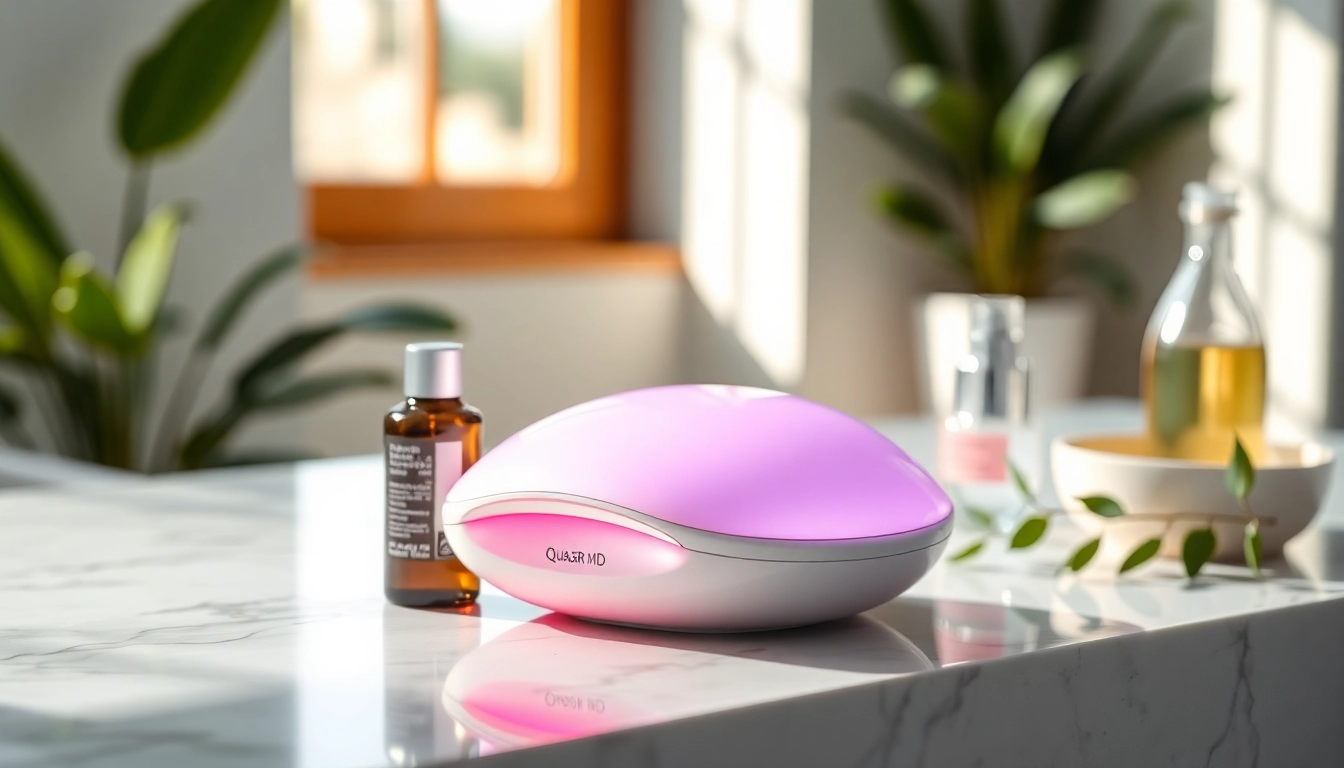 Enhance your skincare routine with the Quasar MD device, showcasing its innovative red light therapy.