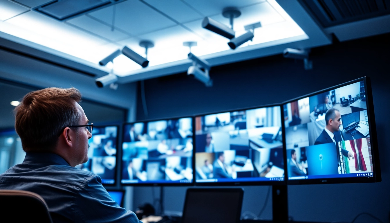 CCTV & Remote Monitoring in a professional office setup with security operator at work.