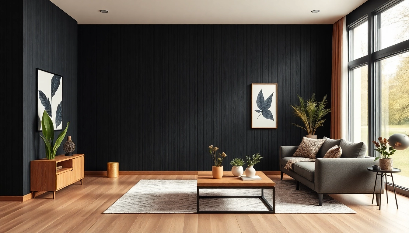 Transform your space with elegant black wall paneling showcasing modern design features.