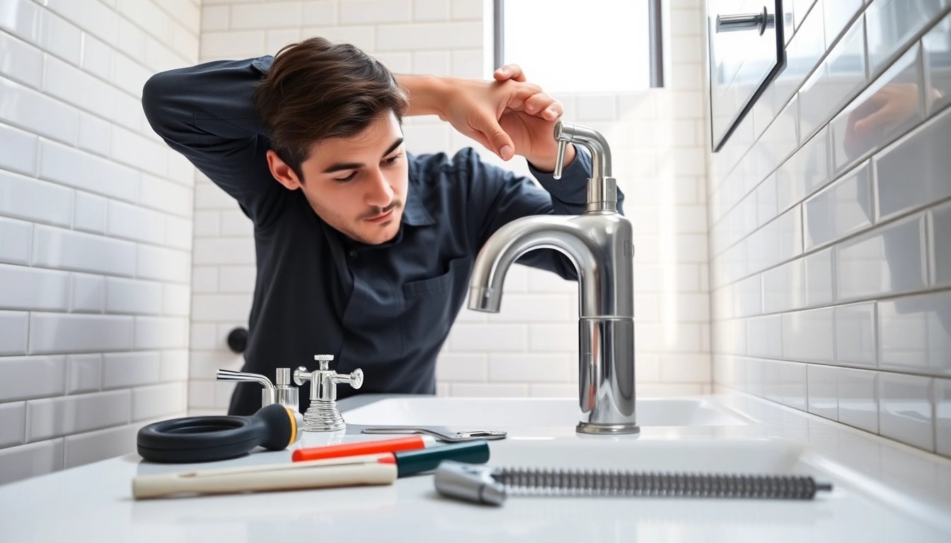 Plumbers in Bristol showcasing expertise while installing a modern faucet in a pristine bathroom.