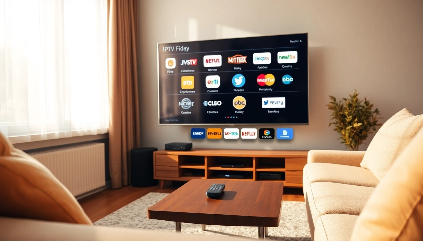 Profitez du service IPTV dans un salon accueillant avec un téléviseur moderne.