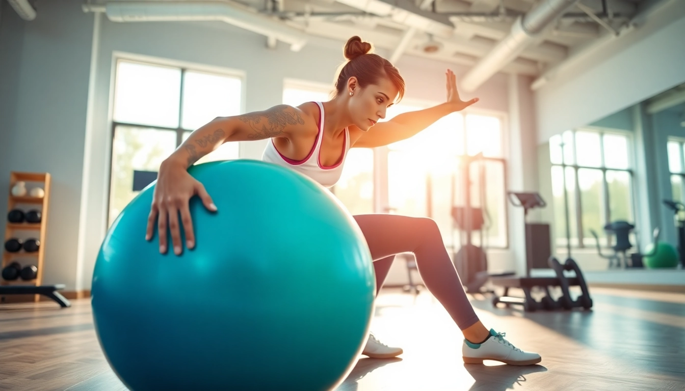 Enhance core workouts with a pilates ball used by a fitness instructor in a bright gym.