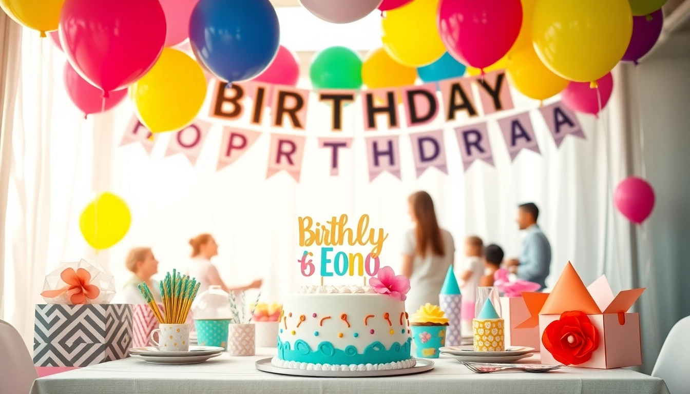 Celebrate with a customizable birthday party decorated with personalized elements and vibrant colors.