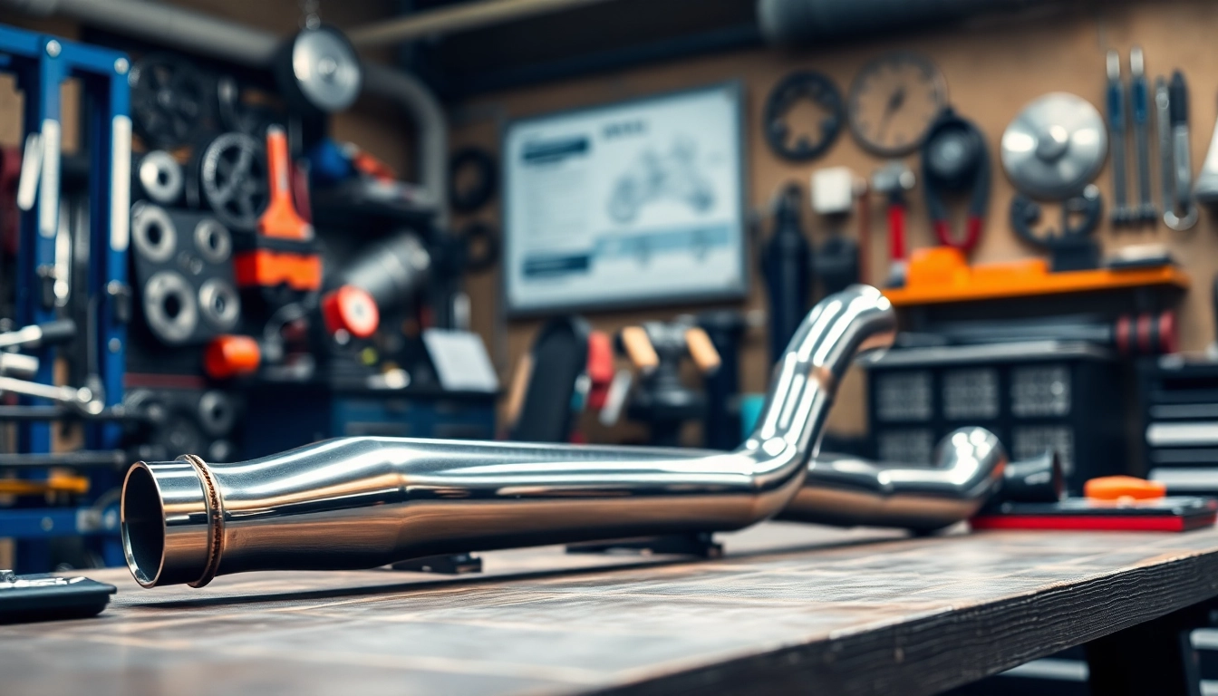Capture the craftsmanship of a single midpipe showcasing its polished design in an automotive setting.