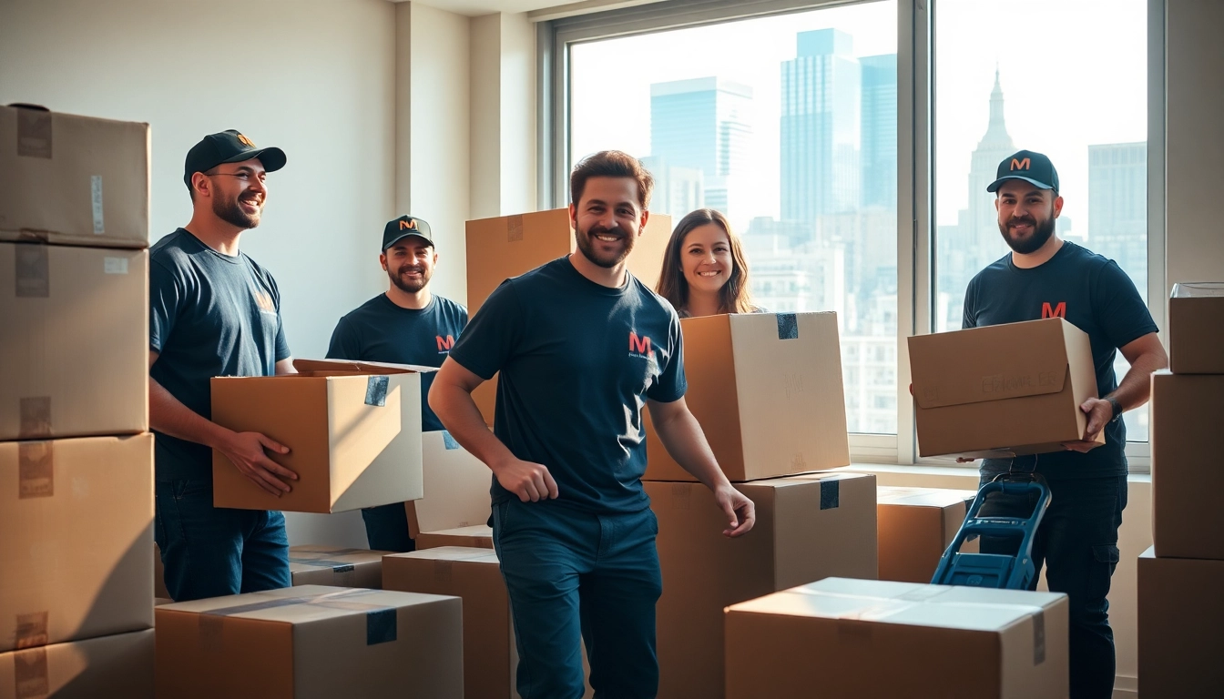 Efficient movers showcasing the Best movers nyc services amid a bustling city backdrop.