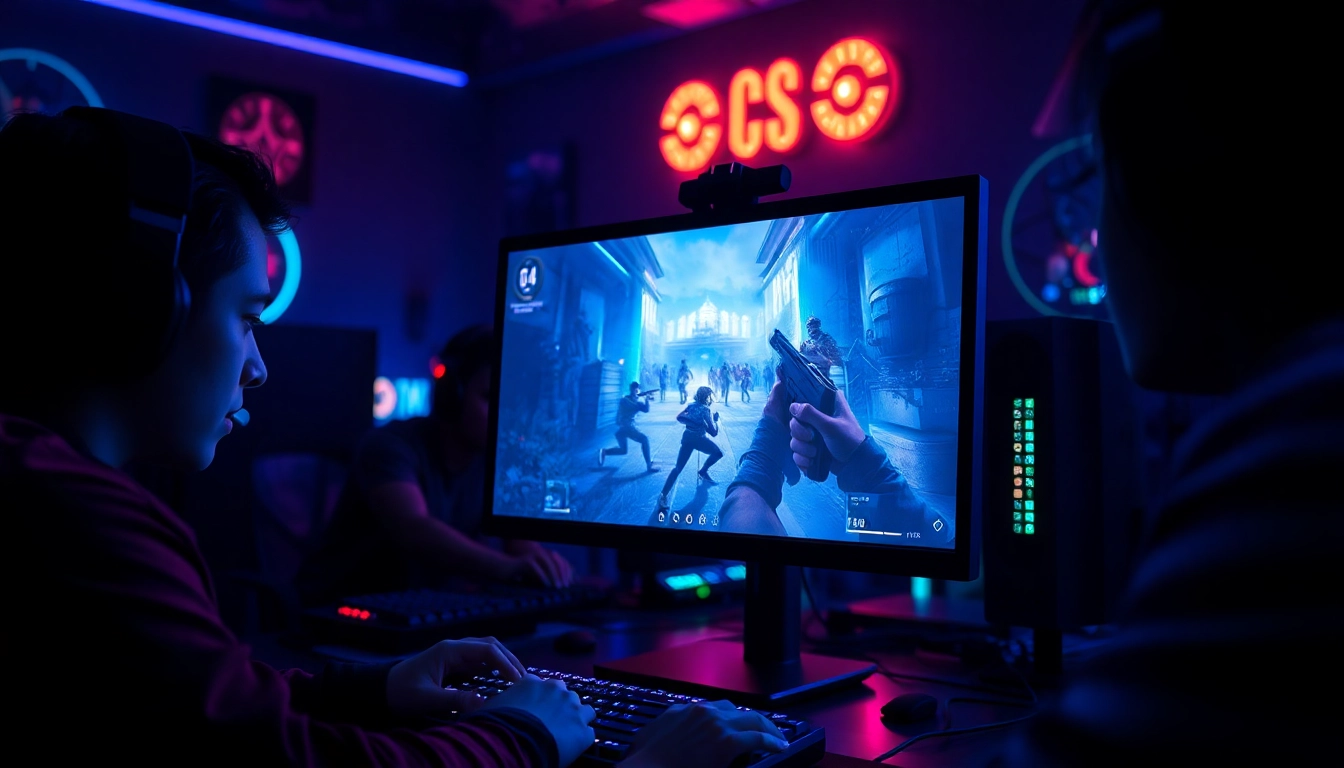 Players experiencing CS2 cheats 2025 during an intense gaming session with competitive gear and vibrant lighting.