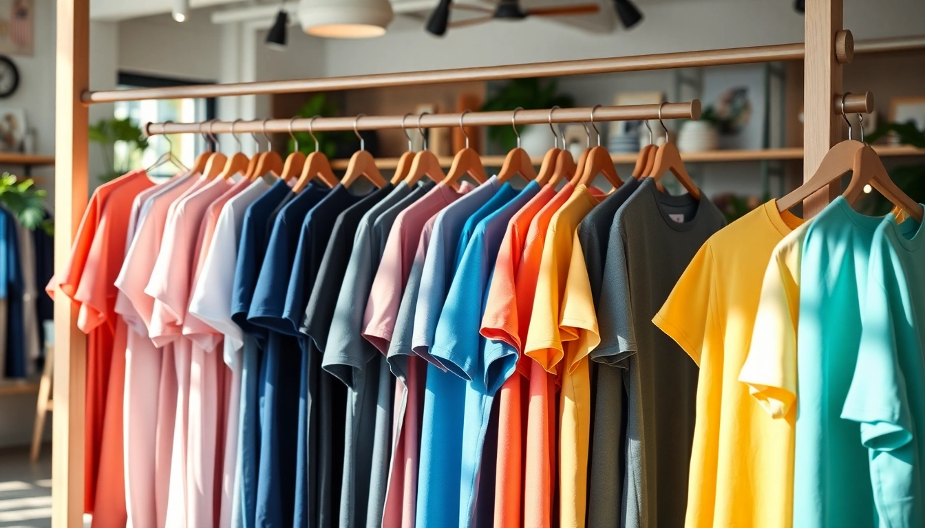 Showcase of vibrant best blank t shirts on display in a modern boutique setting highlighting quality.